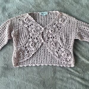 Women's Vintage Crocheted Floral Open-Front Sweater - Blush